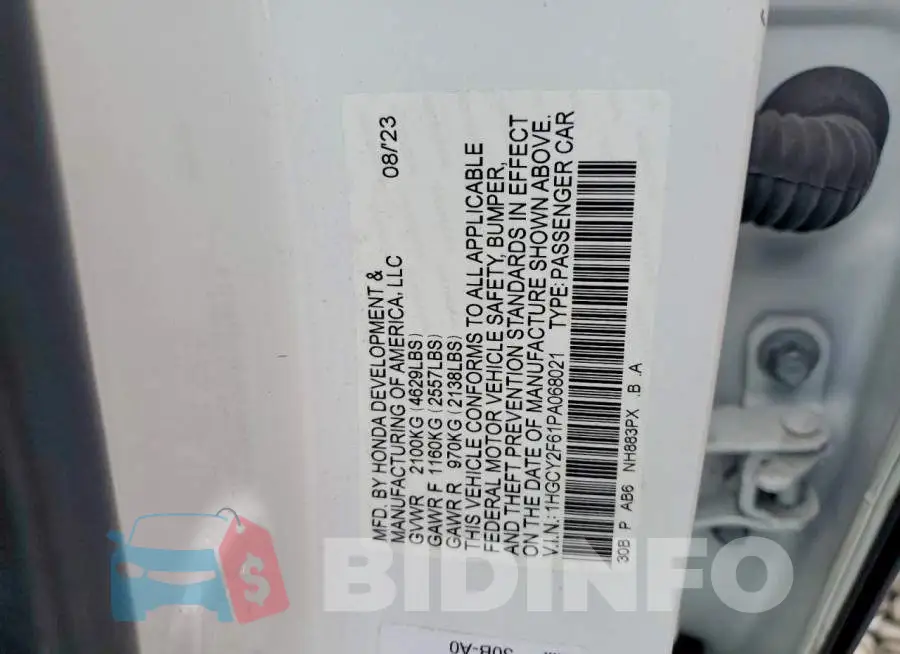 1HGCY2F61PA068021 Photo# 12