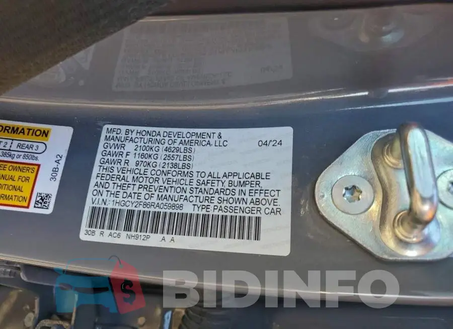 1HGCY2F86RA059898 Photo# 12