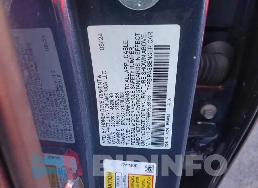 1HGCY2F89RA086156 Photo# 13