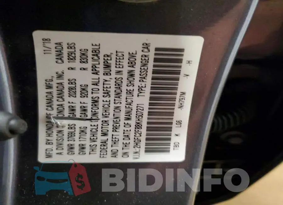 2HGFC2F88KH507271 Photo# 12