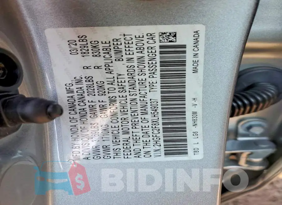 2HGFC2F8XLH549037 Photo# 12