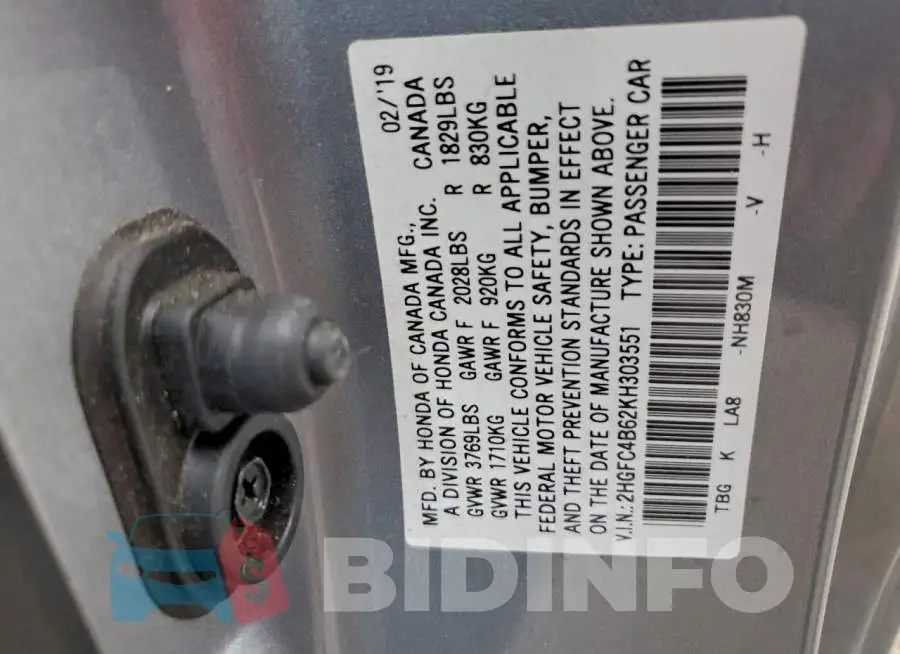 2HGFC4B62KH303551 Photo# 12