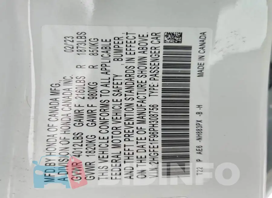 2HGFE1F96PH308756 Photo# 12
