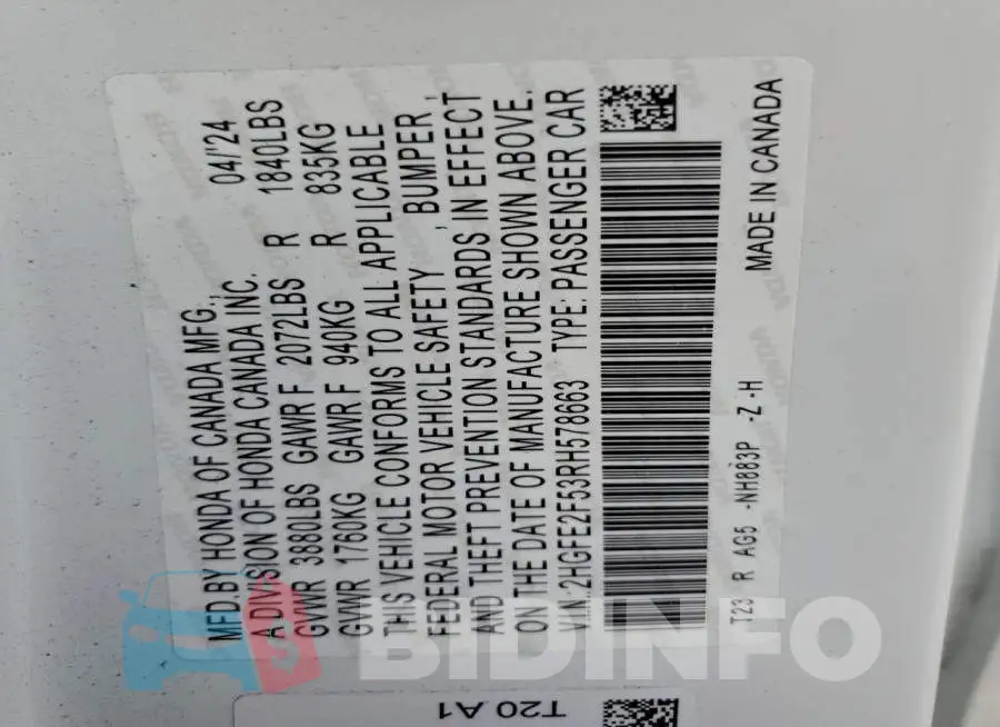 2HGFE2F53RH578663 Photo# 12