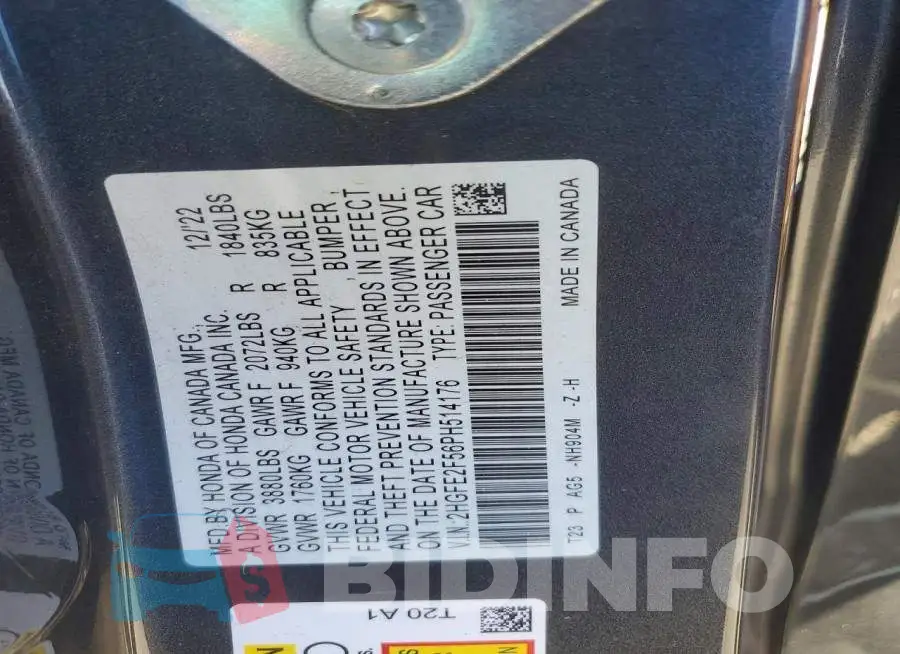 2HGFE2F56PH514176 Photo# 12