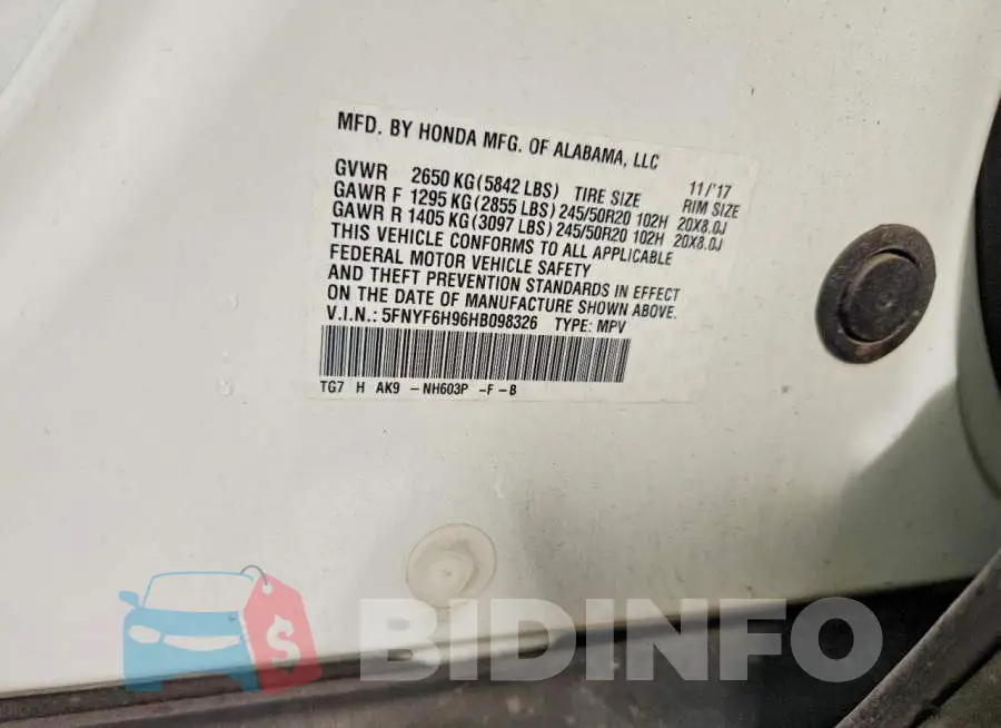 5FNYF6H96HB098326 Photo# 12
