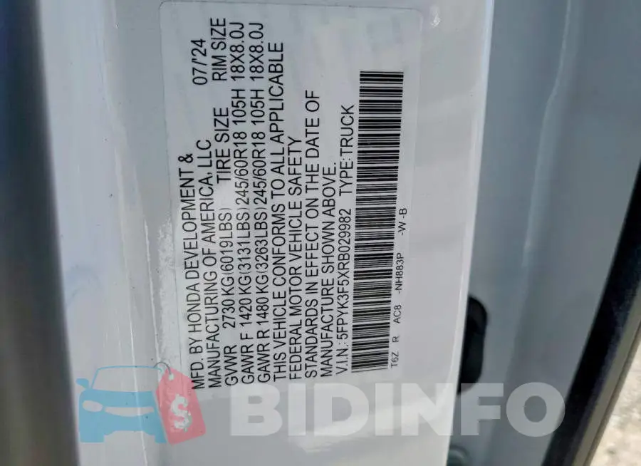 5FPYK3F5XRB029982 Photo# 12