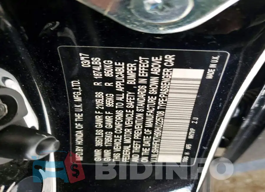 SHHFK7H90HU225708 Photo# 13