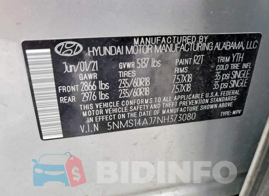 5NMS14AJ7NH373080 Photo# 13