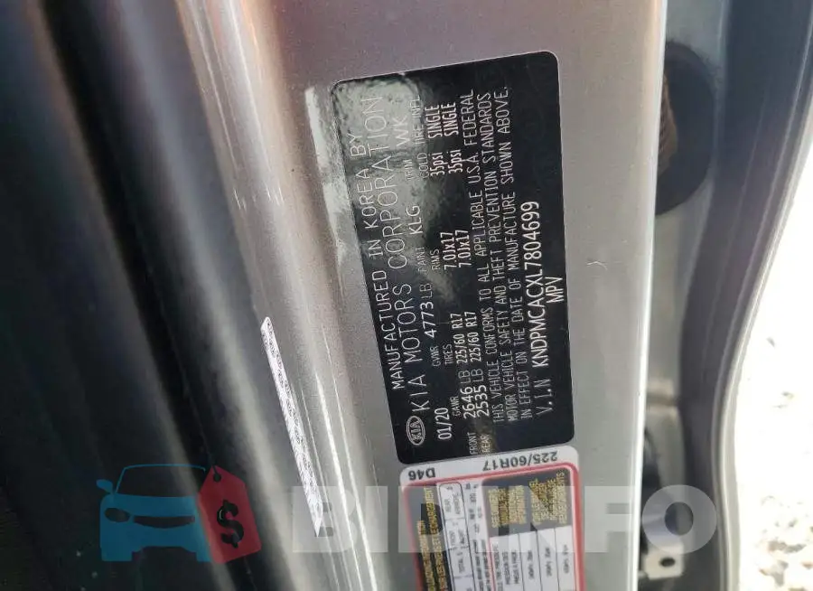 KNDPMCACXL7804699 Photo# 14