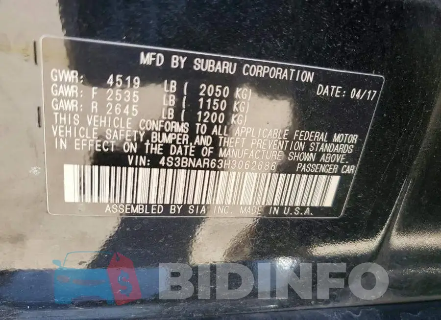 4S3BNAR63H3062686 Photo# 12