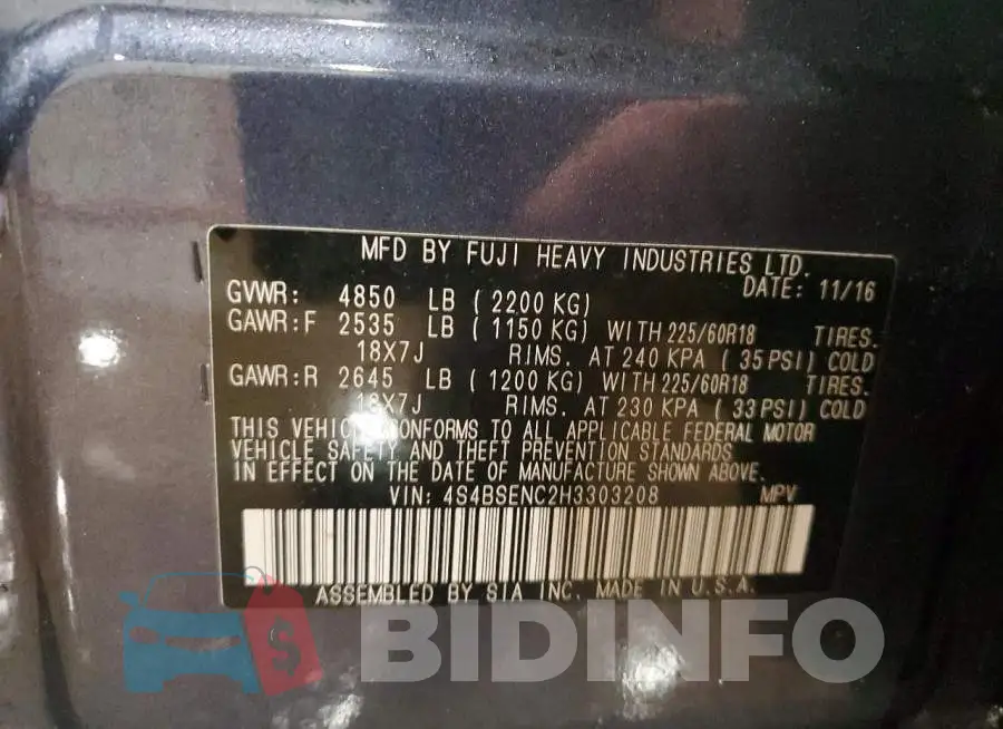 4S4BSENC2H3303208 Photo# 13
