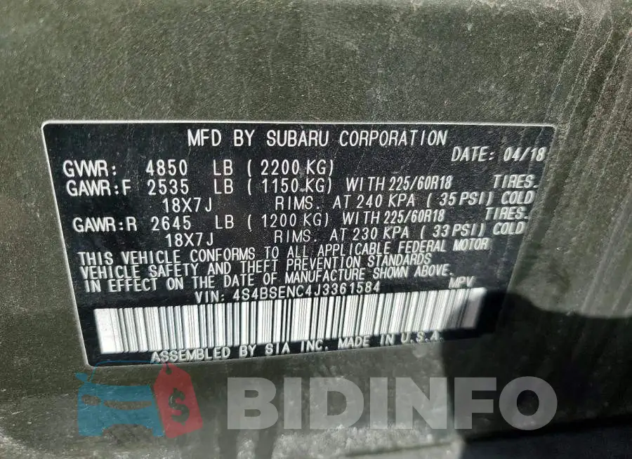 4S4BSENC4J3361584 Photo# 14
