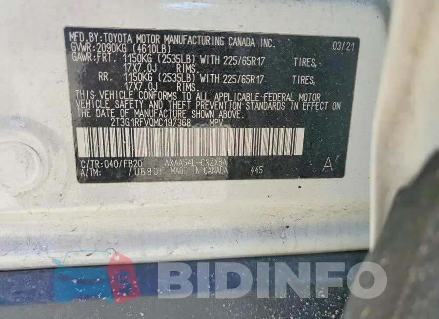 2T3G1RFV0MC197368 Photo# 13