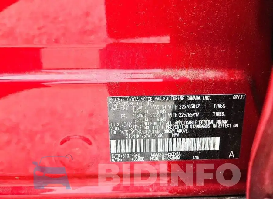 2T3H1RFV5MW164580 Photo# 13