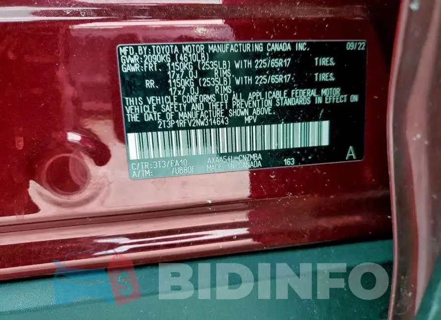 2T3P1RFV2NW314643 Photo# 12