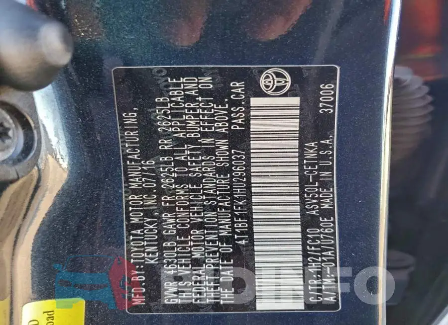 4T1BF1FK1HU296037 Photo# 12