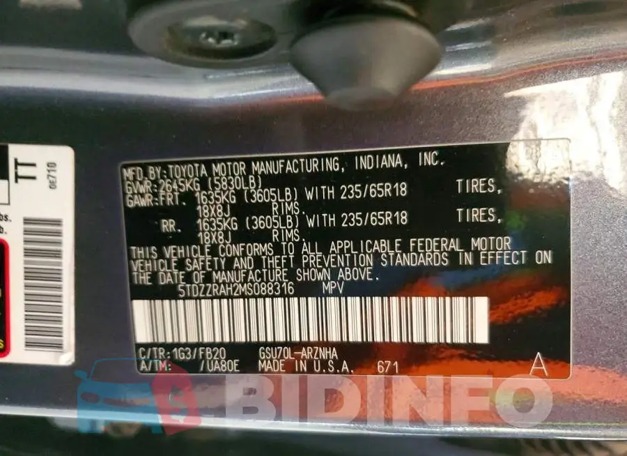5TDZZRAH2MS088316 Photo# 13