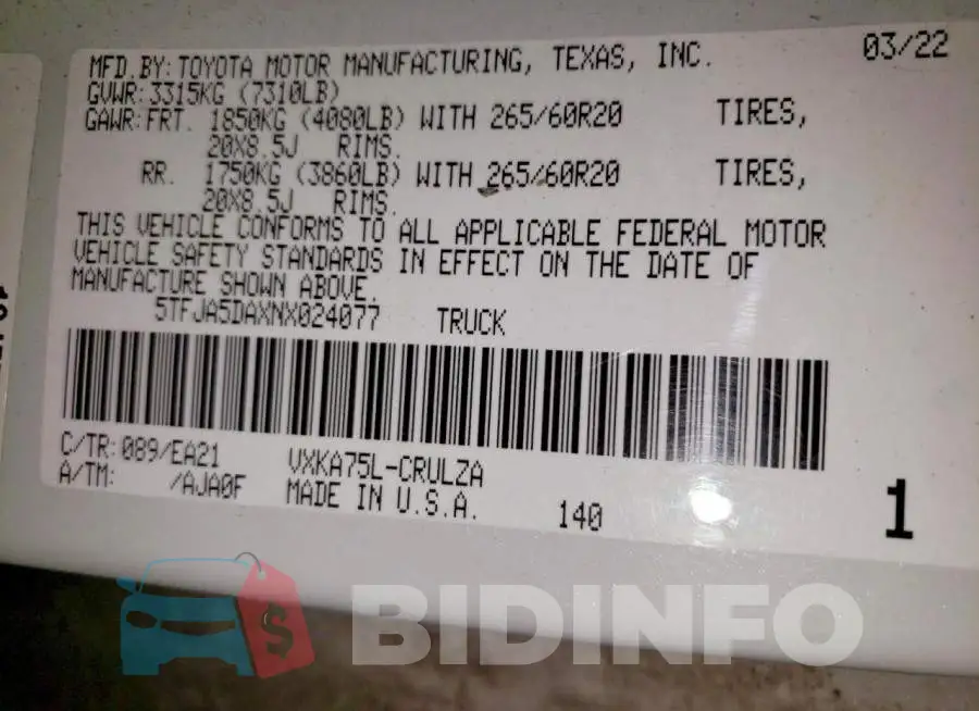 5TFJA5DAXNX024077 Photo# 12