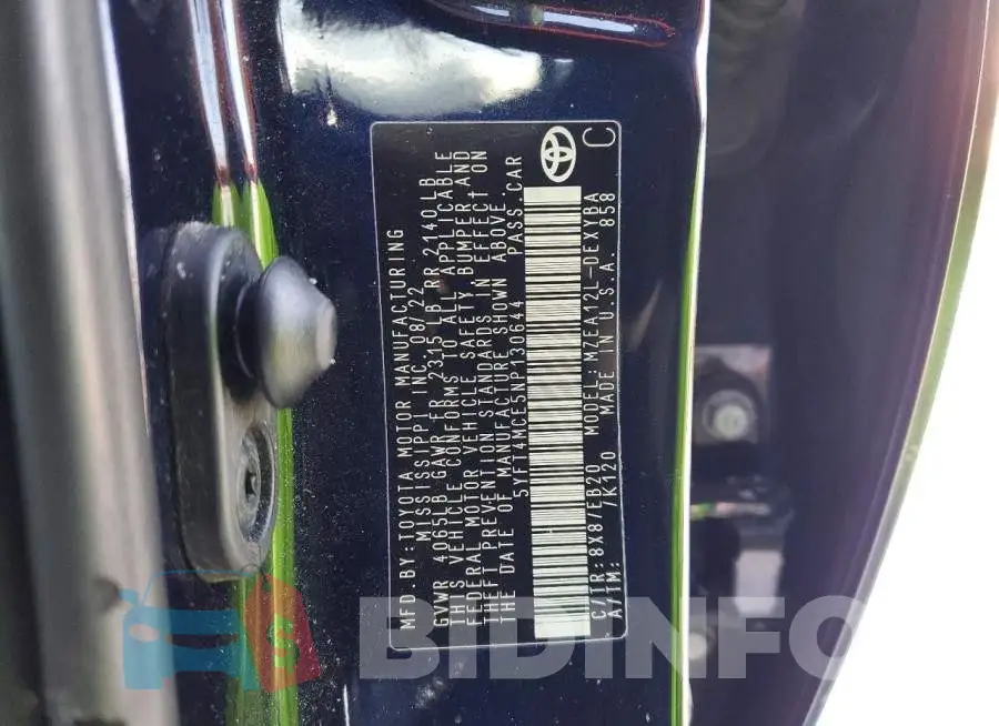 5YFT4MCE5NP130644 Photo# 12