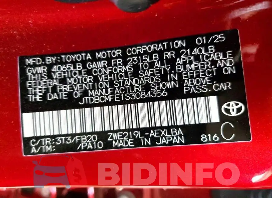 JTDBCMFE1S3084356 Photo# 12