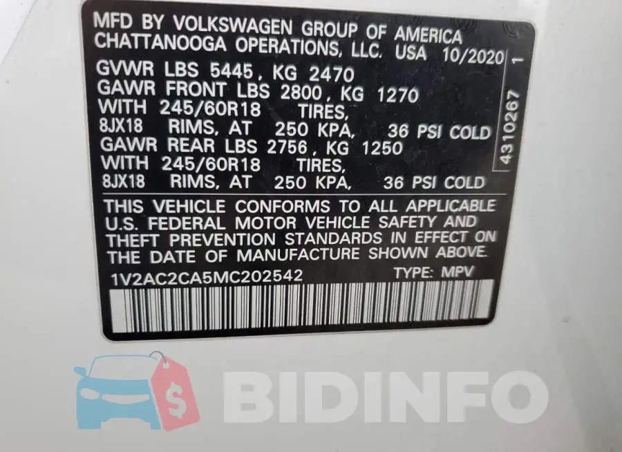1V2AC2CA5MC202542 Photo# 13
