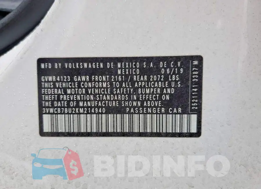 3VWCB7BU2KM214940 Photo# 13