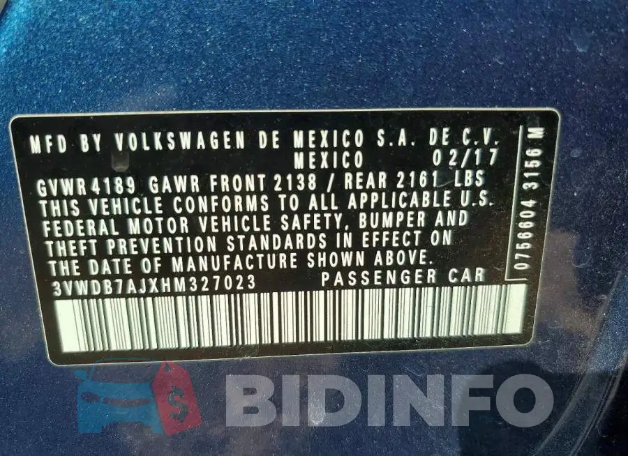 3VWDB7AJXHM327023 Photo# 12