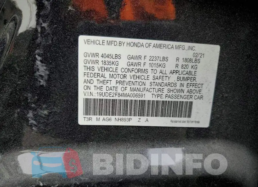 19UDE2F84MA006591 Photo# 13