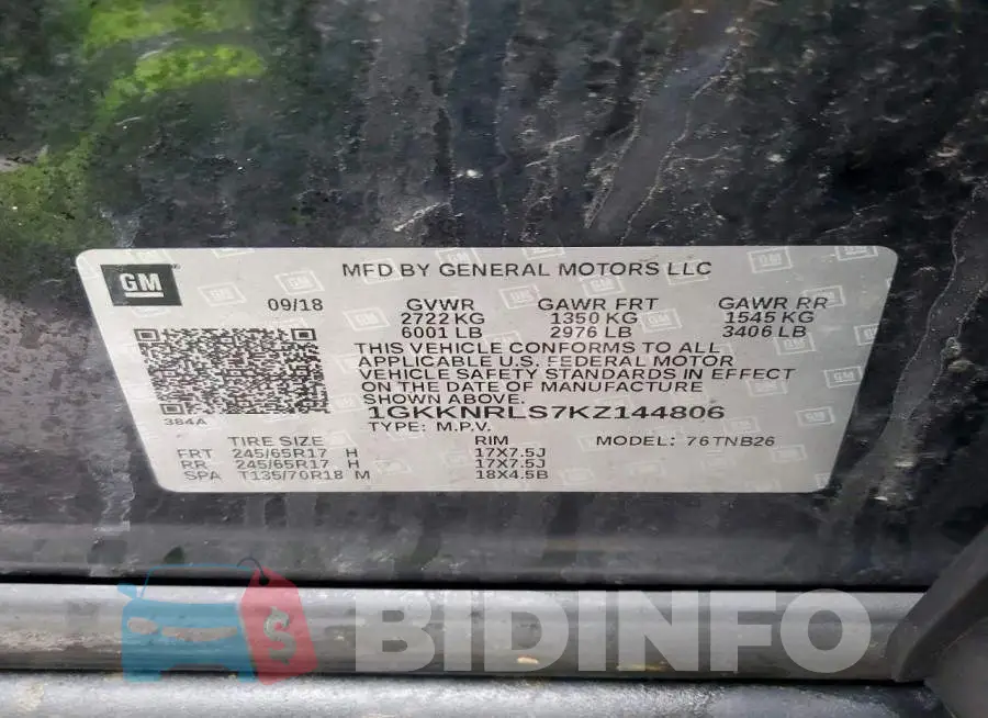 1GKKNRLS7KZ144806 Photo# 13
