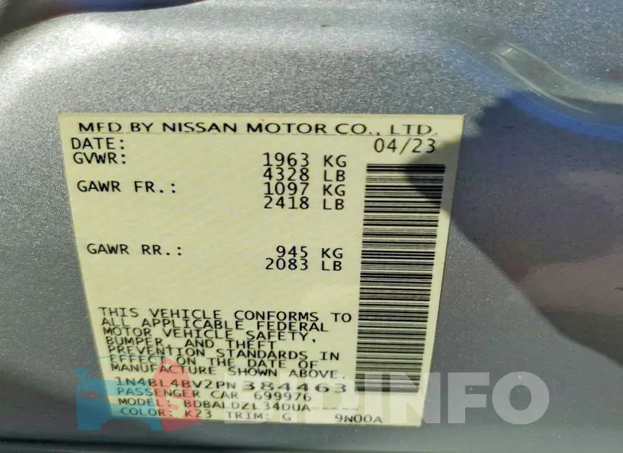 1N4BL4BV2PN384463 Photo# 12