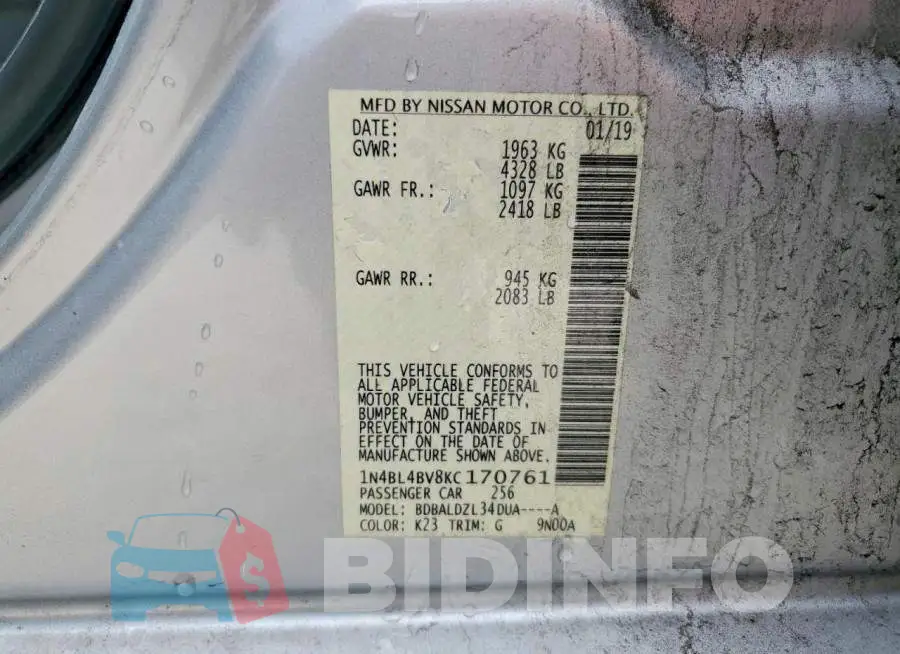 1N4BL4BV8KC170761 Photo# 12