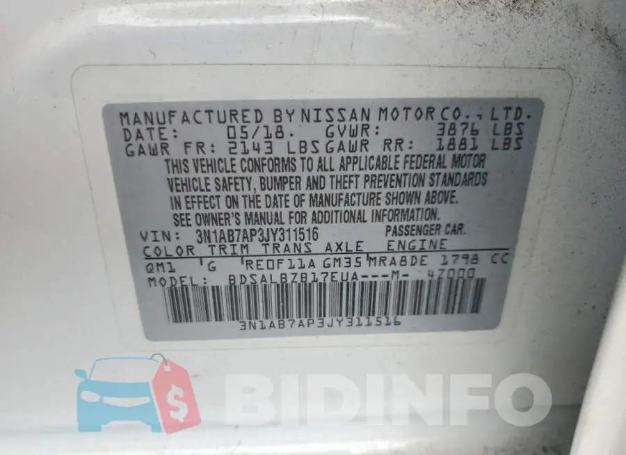 3N1AB7AP3JY311516 Photo# 12