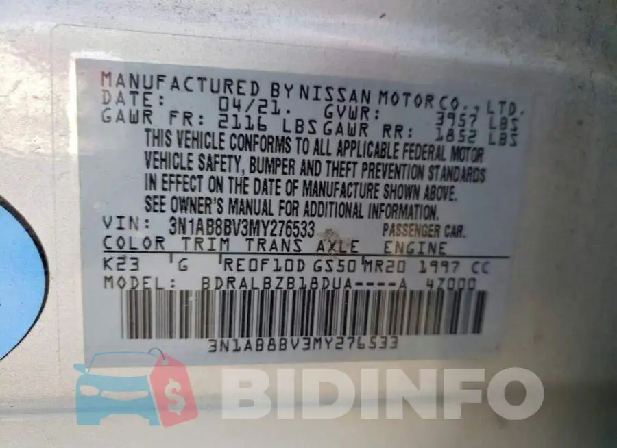 3N1AB8BV3MY276533 Photo# 12
