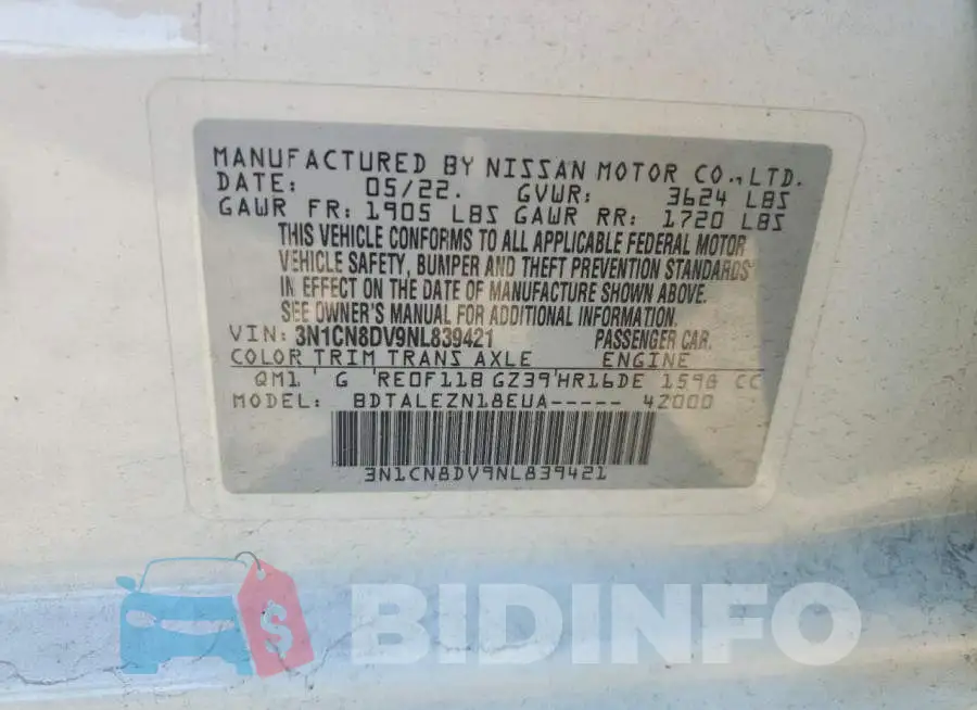 3N1CN8DV9NL839421 Photo# 12
