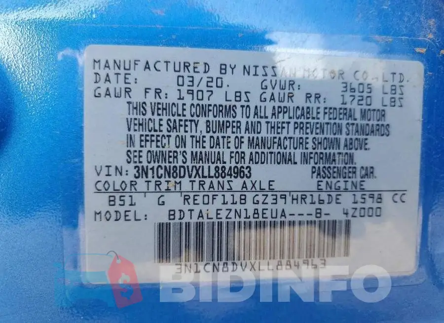 3N1CN8DVXLL884963 Photo# 12
