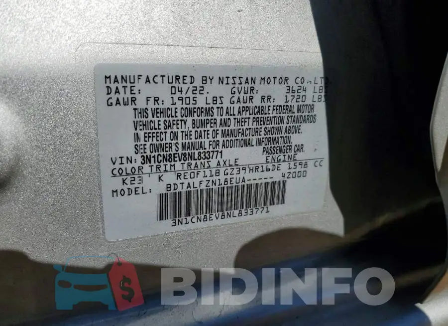 3N1CN8EV8NL833771 Photo# 12