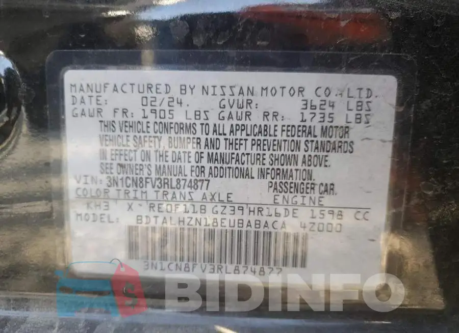3N1CN8FV3RL874877 Photo# 13