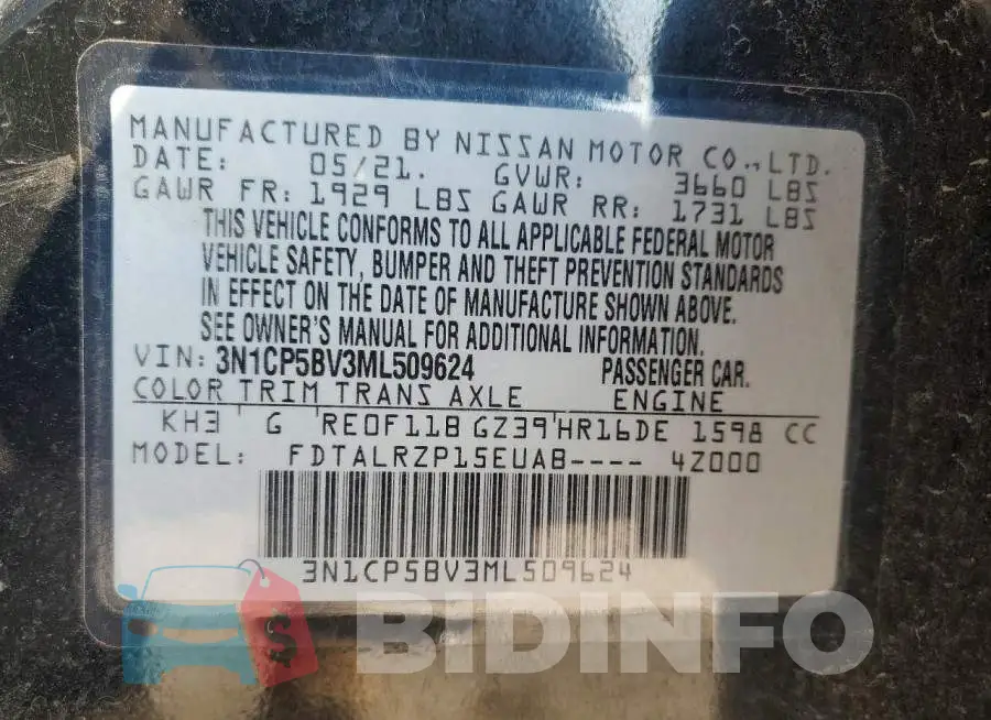 3N1CP5BV3ML509624 Photo# 13