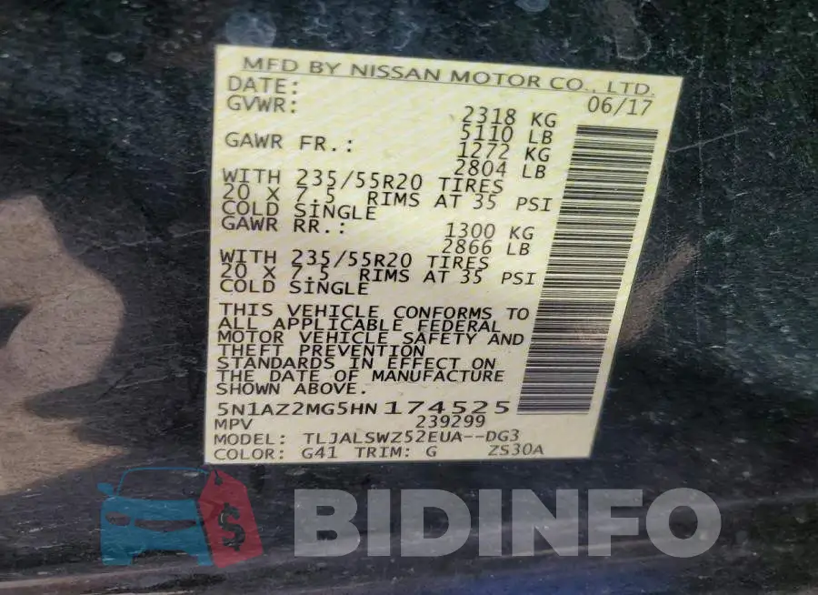5N1AZ2MG5HN174525 Photo# 13
