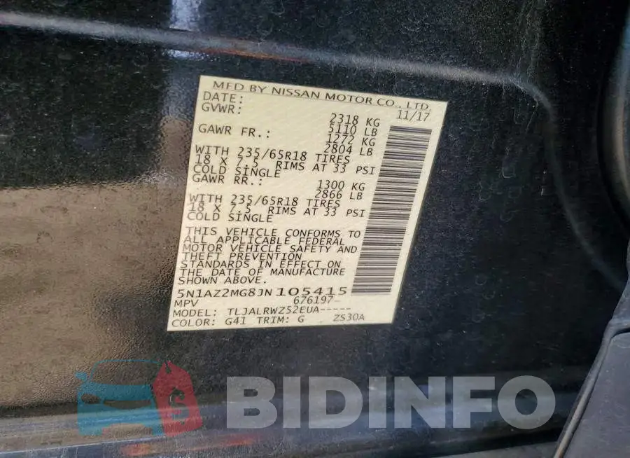 5N1AZ2MG8JN105415 Photo# 13