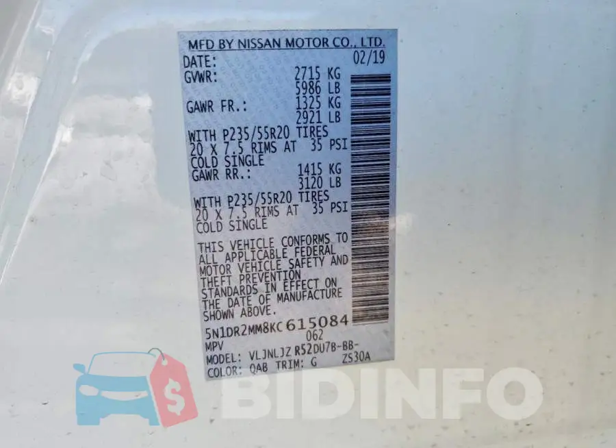 5N1DR2MM8KC615084 Photo# 13