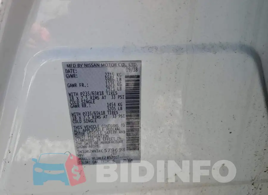 5N1DR2MN3KC579698 Photo# 12