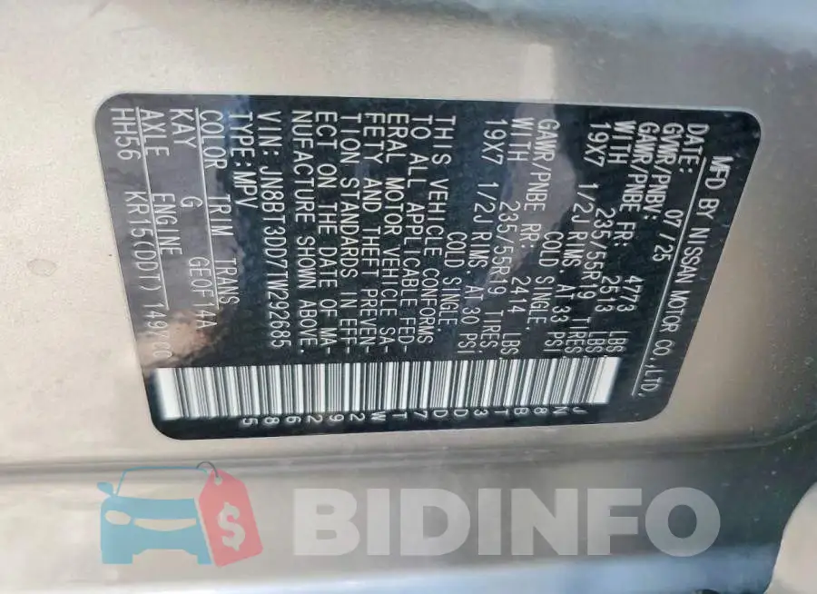 JN8BT3DD7TW292685 Photo# 13