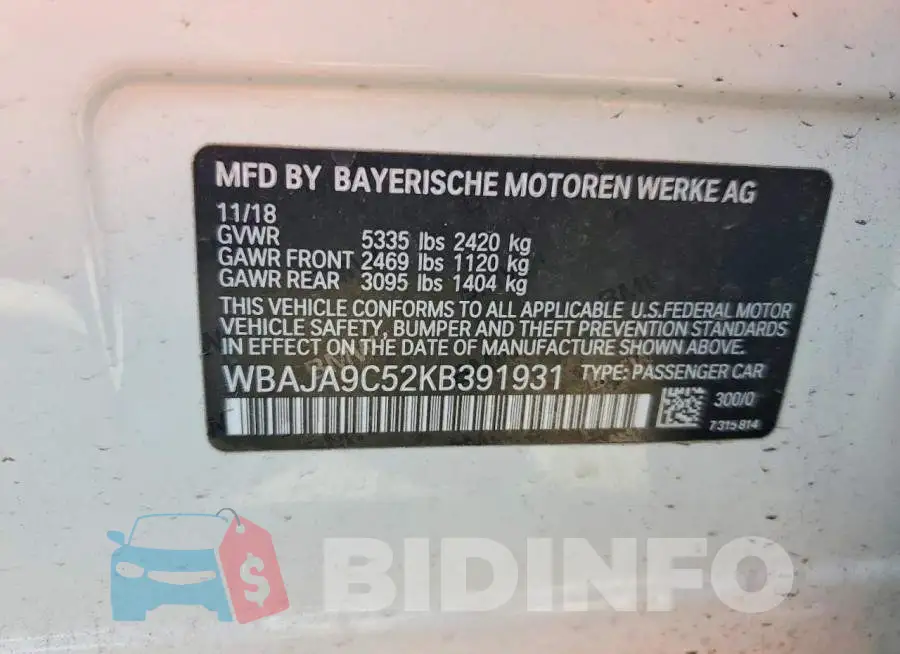 WBAJA9C52KB391931 Photo# 12