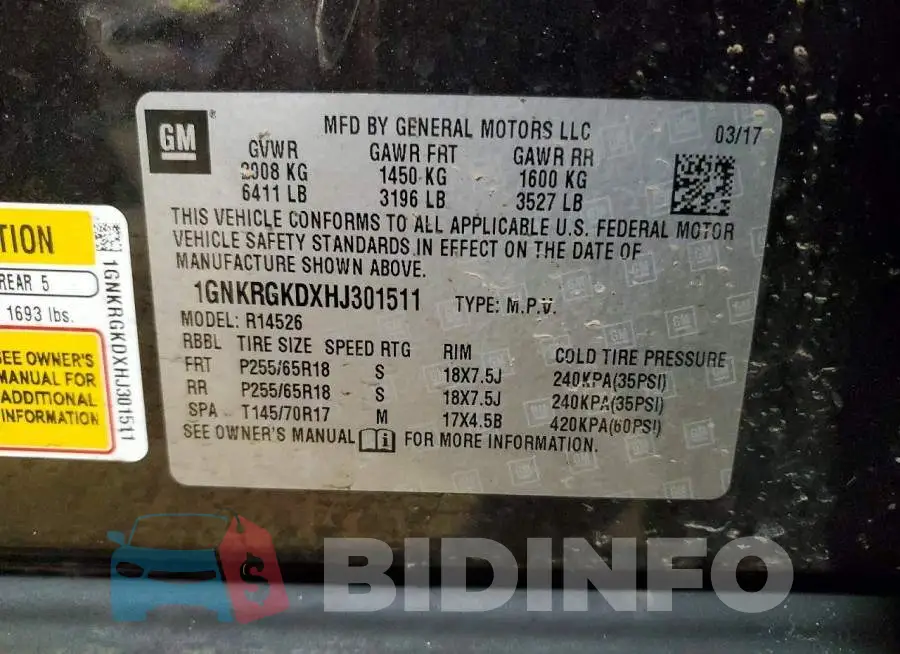 1GNKRGKDXHJ301511 Photo# 13