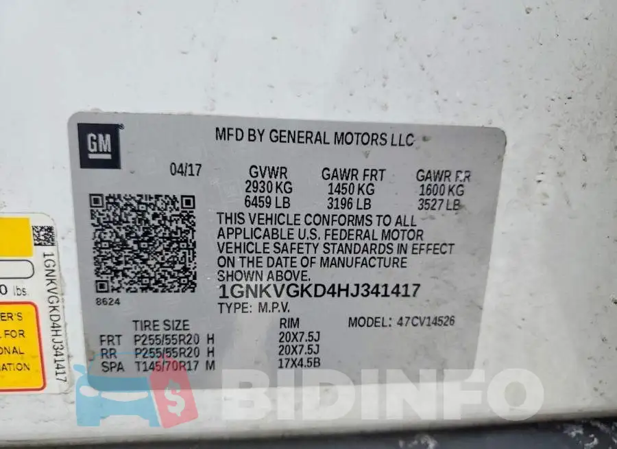 1GNKVGKD4HJ341417 Photo# 13