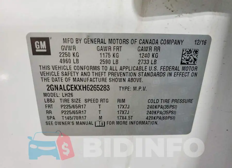2GNALCEKXH6265283 Photo# 13