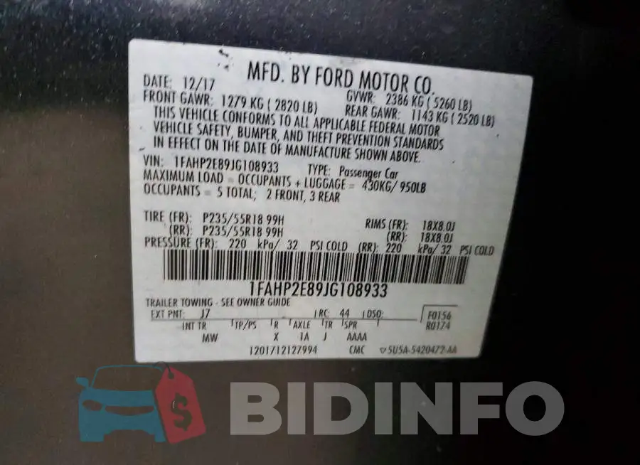 1FAHP2E89JG108933 Photo# 13