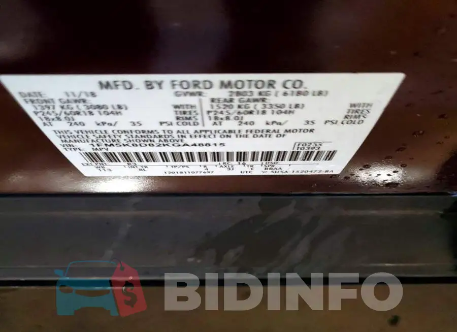 1FM5K8D82KGA48815 Photo# 14